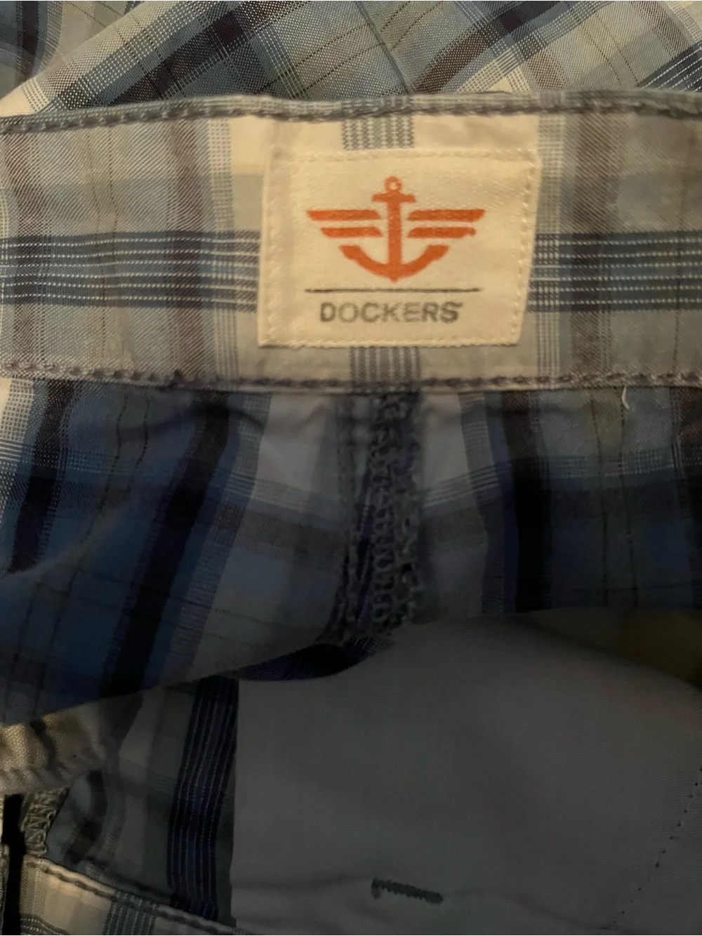 Dockers Blue & White Plaid Cargo Shorts with Side Pockets